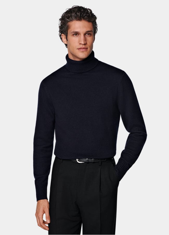 SUITSUPPLY Pur cachemire Col roulé bleu marine