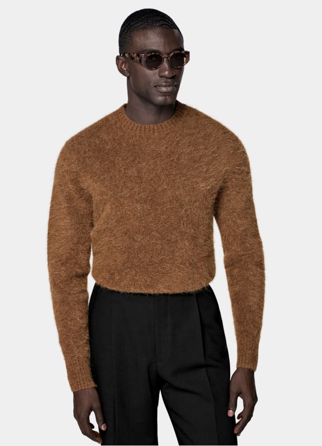 SUITSUPPLY Alpaka Mischung Rundhalspullover mittelbraun