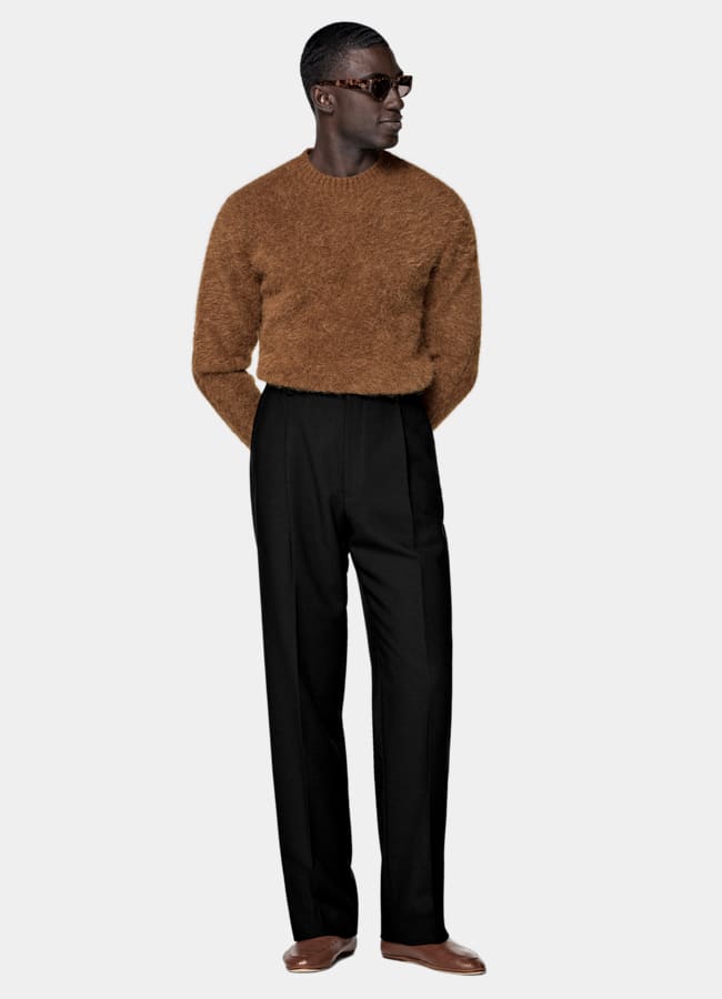 SUITSUPPLY Alpaka Mischung Rundhalspullover mittelbraun