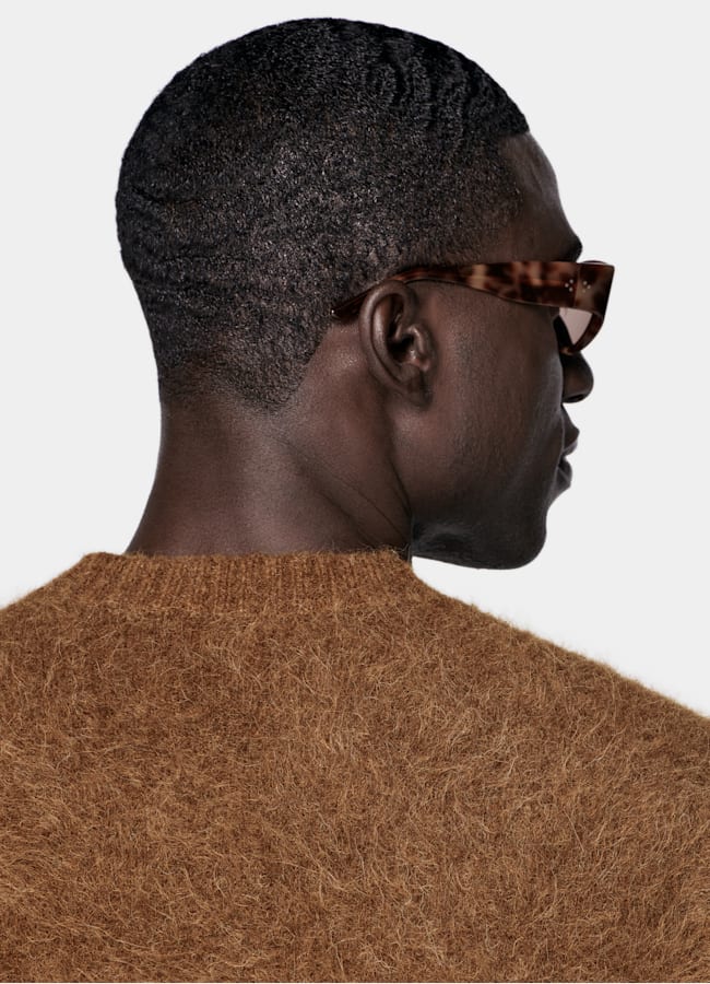 SUITSUPPLY Alpaka Mischung Rundhalspullover mittelbraun