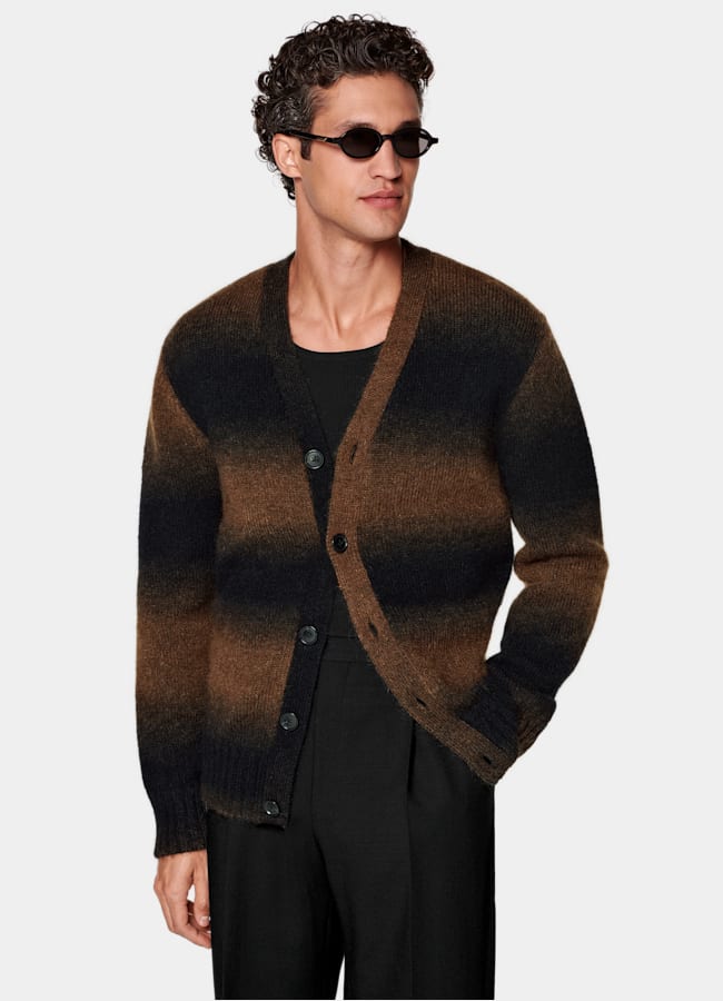 SUITSUPPLY Mohair Nylon Wool Brown D&eacute;grad&eacute; Cardigan