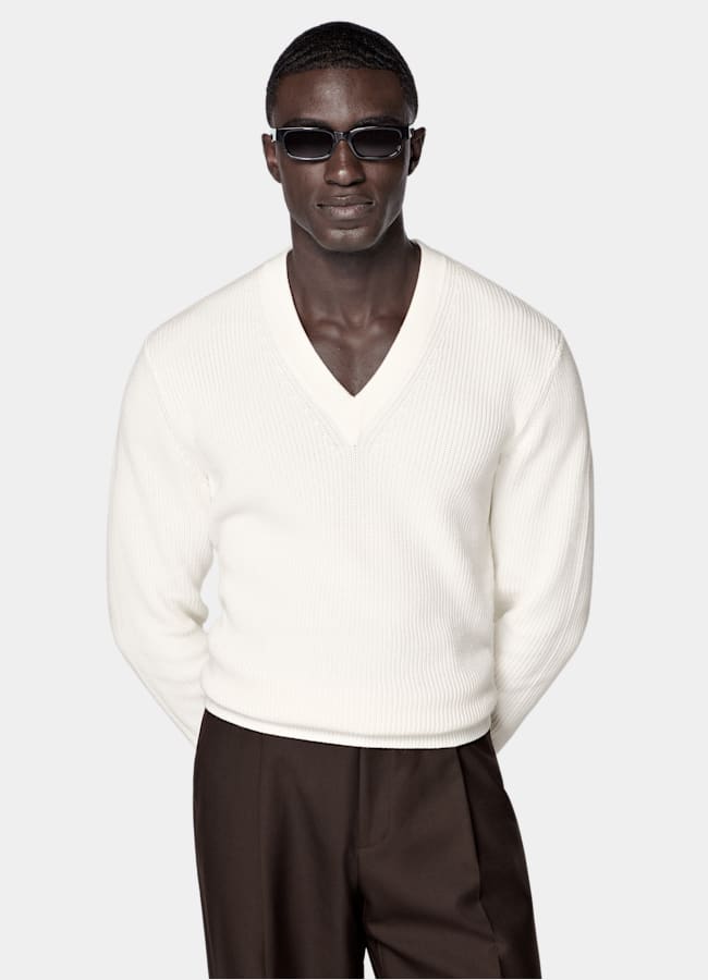 SUITSUPPLY Pure Cotton Off-White V-Neck