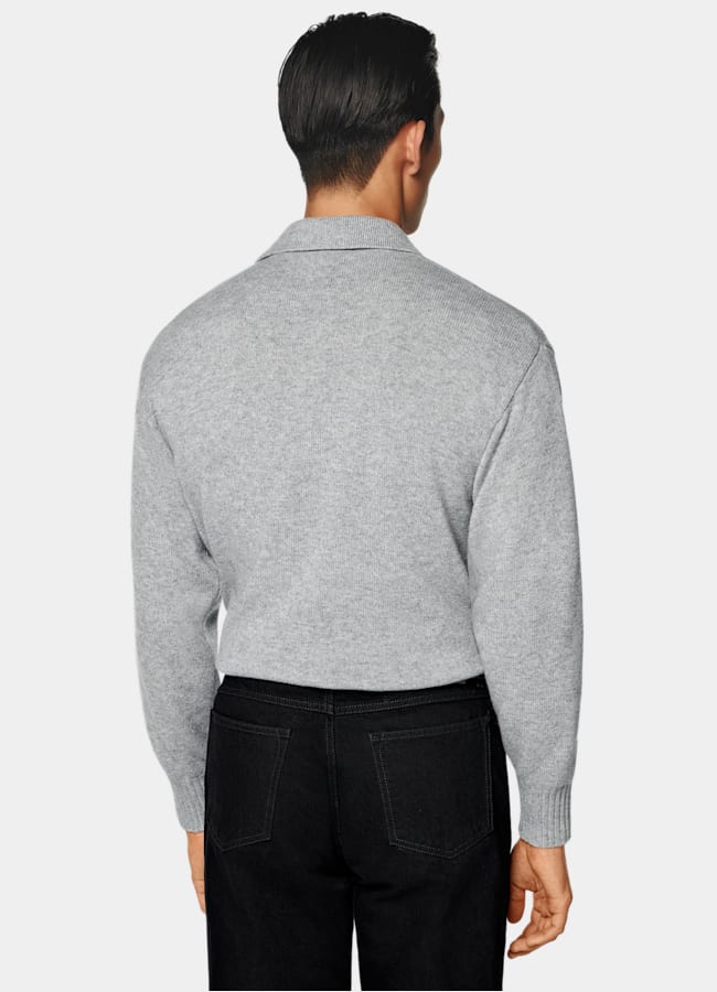 SUITSUPPLY Pure Cashmere Light Grey Long Sleeve Polo