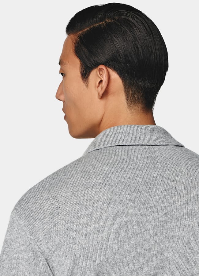 SUITSUPPLY Pure Cashmere Light Grey Long Sleeve Polo