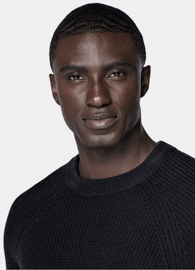 SUITSUPPLY Pure Wool Navy Ribbed Crewneck