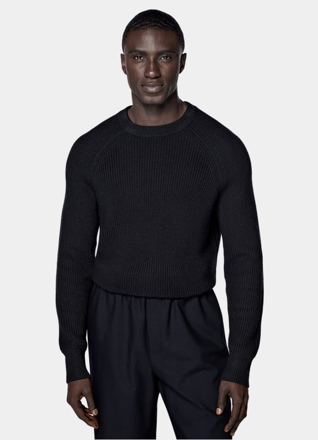 SUITSUPPLY Pure Wool Navy Ribbed Crewneck