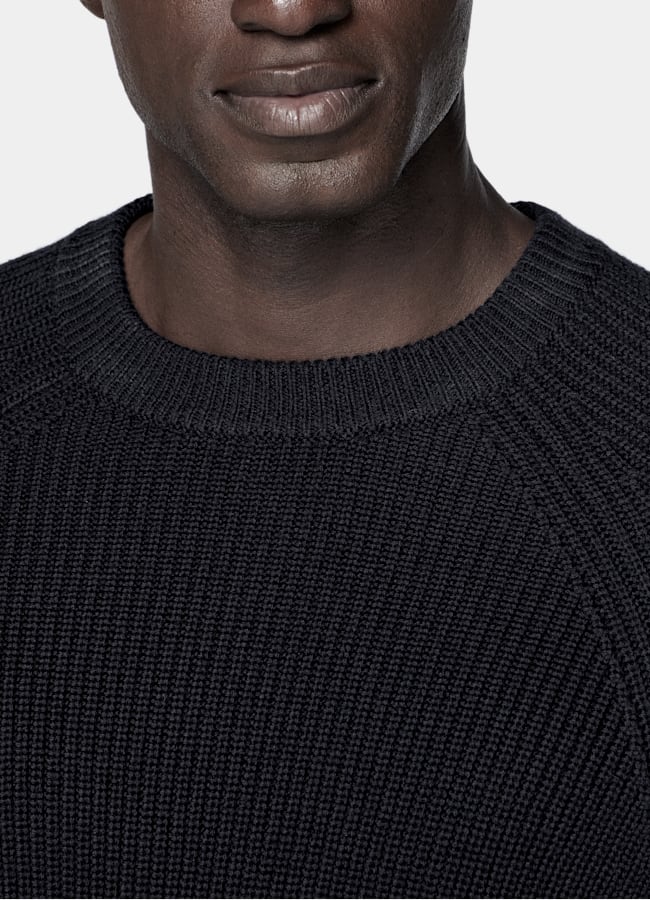 SUITSUPPLY Pure Wool Navy Ribbed Crewneck