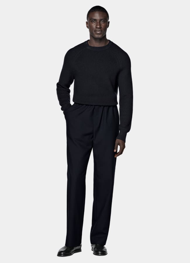 SUITSUPPLY Pure Wool Navy Ribbed Crewneck