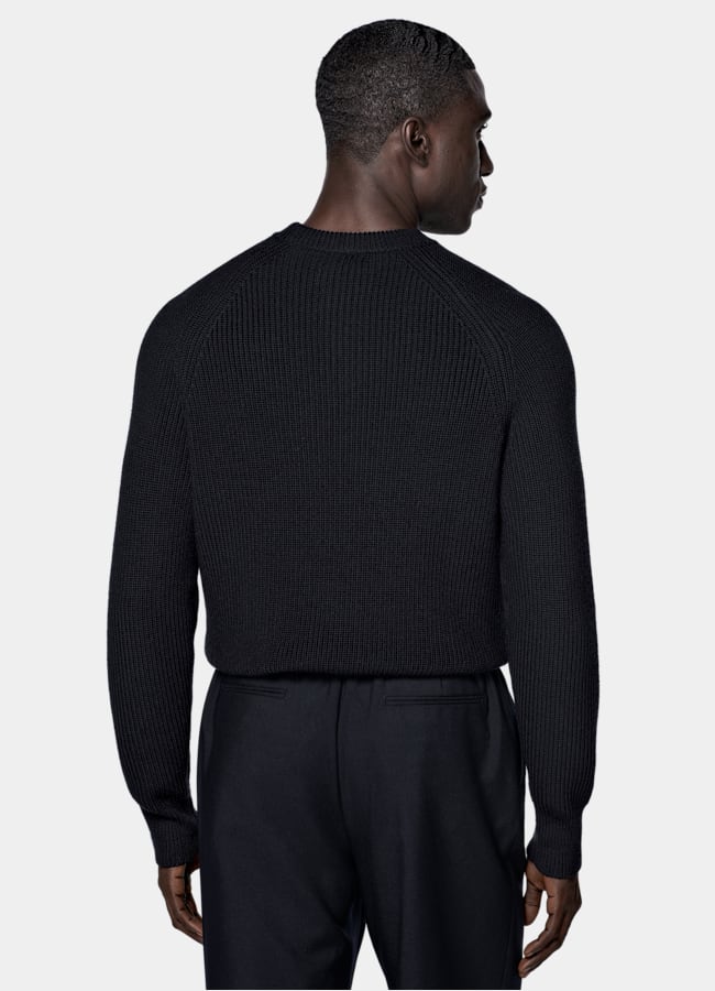 SUITSUPPLY Pure Wool Navy Ribbed Crewneck