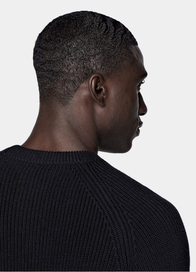 SUITSUPPLY Pure Wool Navy Ribbed Crewneck