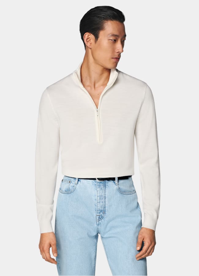 SUITSUPPLY Pura lana Color panna mezza zip