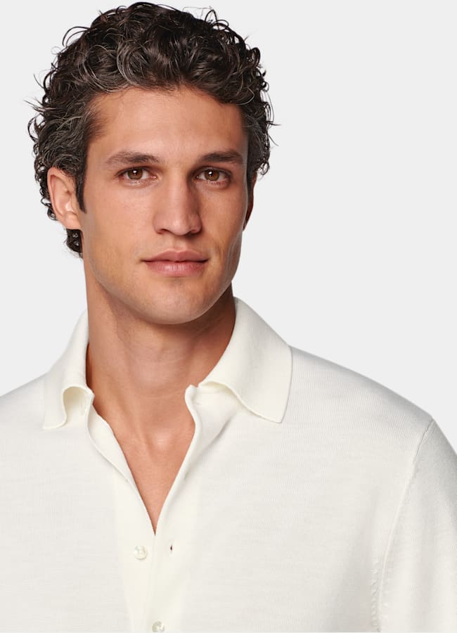 SUITSUPPLY Pure Wool Off-White Long Sleeve Polo