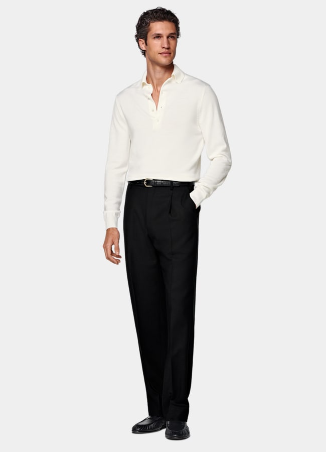 SUITSUPPLY Pure Wool Off-White Long Sleeve Polo