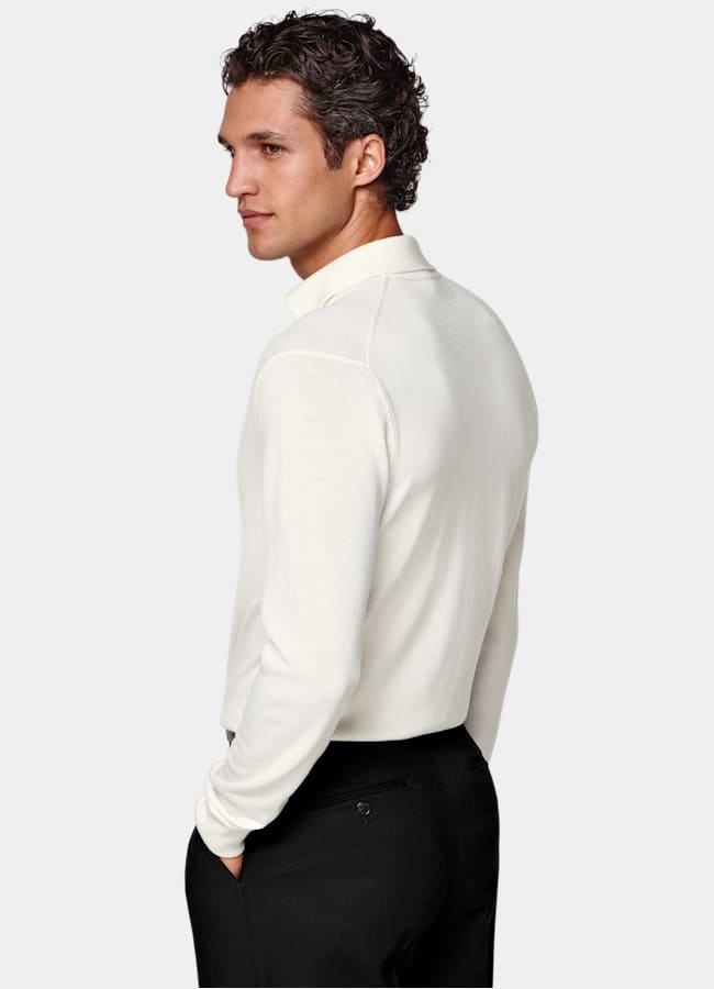 SUITSUPPLY Pure Wool Off-White Long Sleeve Polo