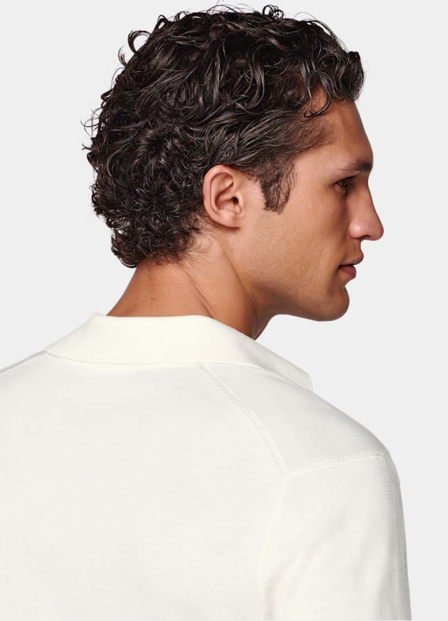 SUITSUPPLY Pure Wool Off-White Long Sleeve Polo