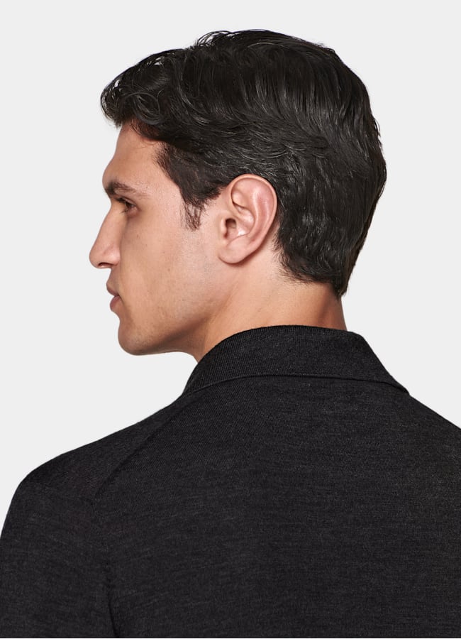 SUITSUPPLY Pure Wool Dark Grey Long Sleeve Polo