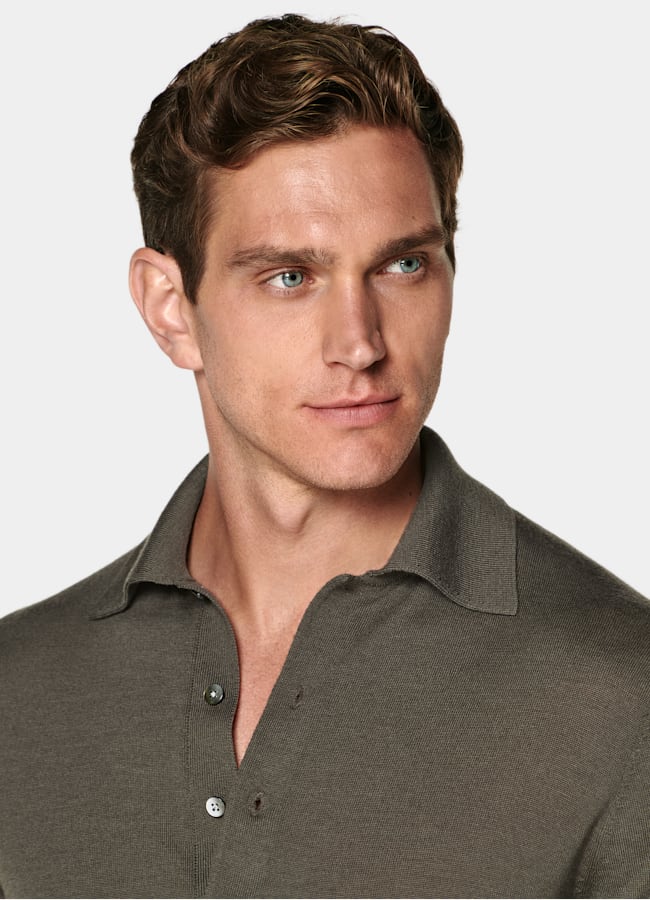 SUITSUPPLY Pure Wool Green Long Sleeve Polo