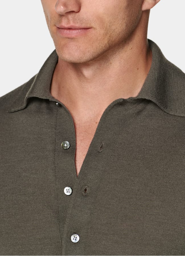 SUITSUPPLY Pure Wool Green Long Sleeve Polo