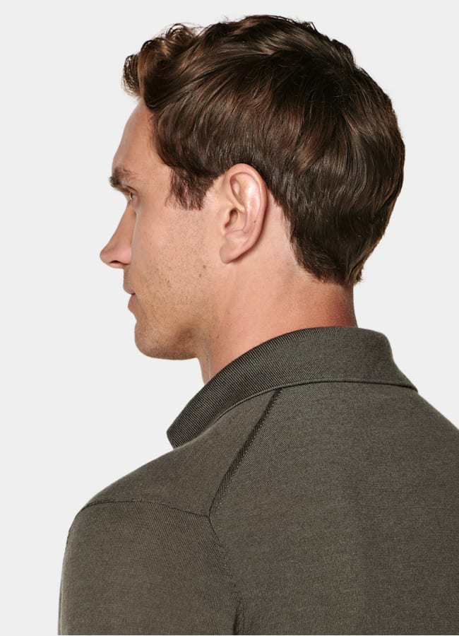 SUITSUPPLY Pure Wool Green Long Sleeve Polo