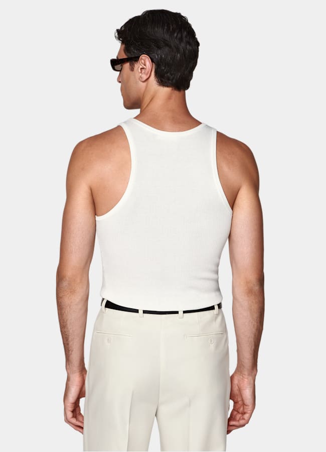 SUITSUPPLY Cotton Silk Off-White Ribbed Tank Top
