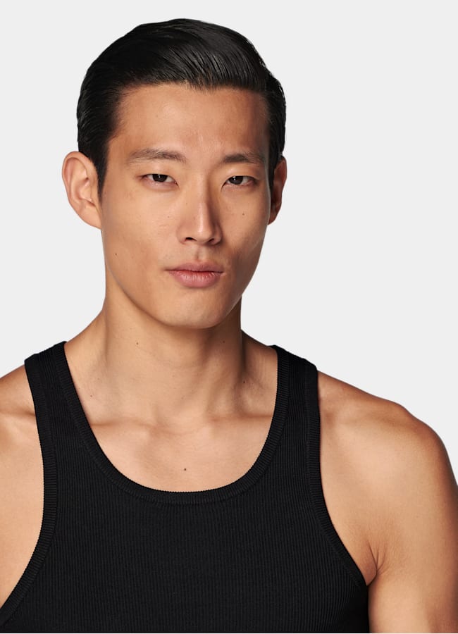 SUITSUPPLY Algodón y seda Camiseta negra acanalada