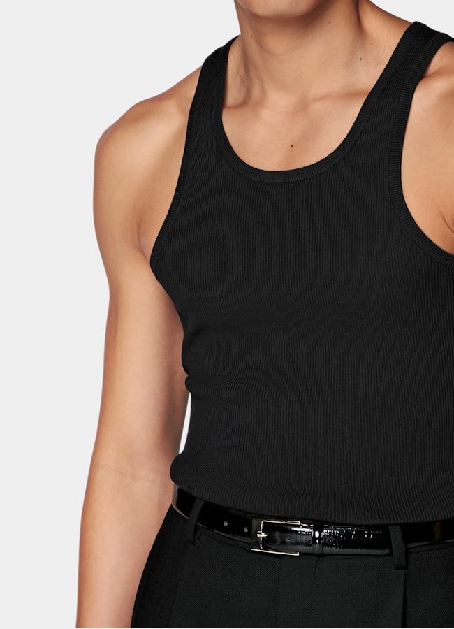 SUITSUPPLY Algodón y seda Camiseta negra acanalada