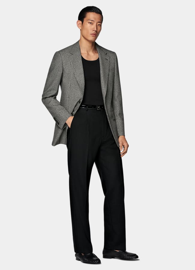 SUITSUPPLY Algodón y seda Camiseta negra acanalada