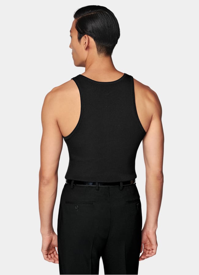 SUITSUPPLY Algodón y seda Camiseta negra acanalada