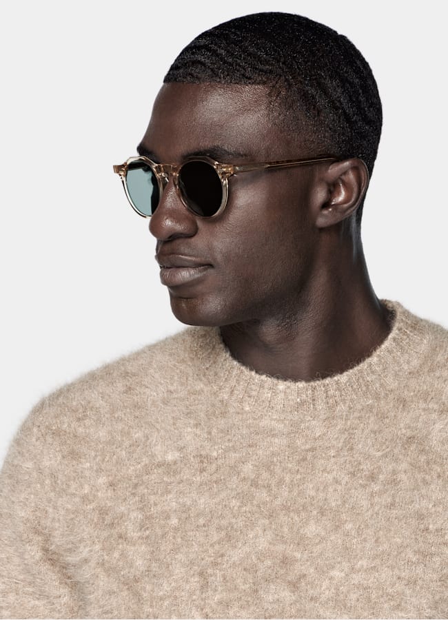 SUITSUPPLY Mélange alpaga Pull col rond taupe