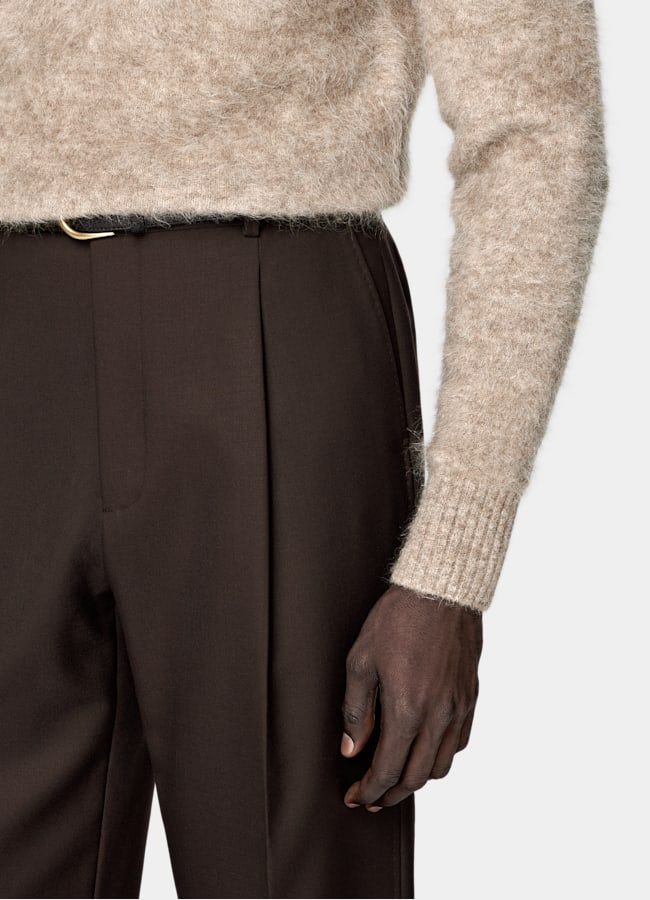 SUITSUPPLY Mélange alpaga Pull col rond taupe