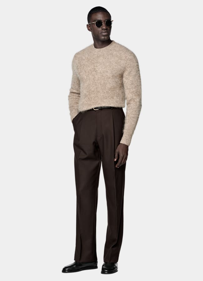 SUITSUPPLY Mélange alpaga Pull col rond taupe