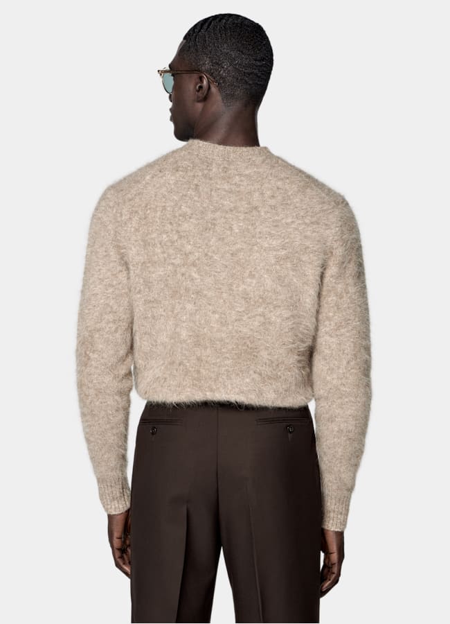 SUITSUPPLY Mélange alpaga Pull col rond taupe