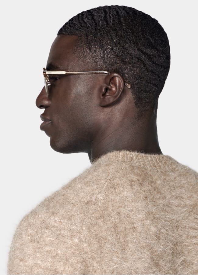 SUITSUPPLY Mélange alpaga Pull col rond taupe