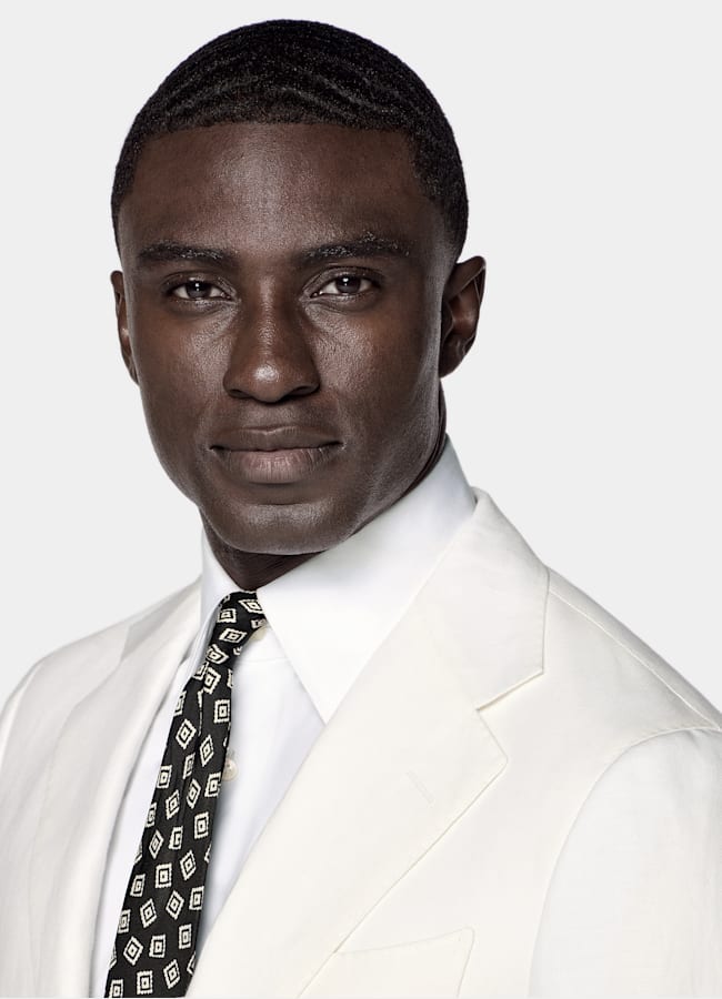 SUITSUPPLY Summer Linen Cotton by Di Sondrio, Italy Off-White Tailored Fit Havana Suit