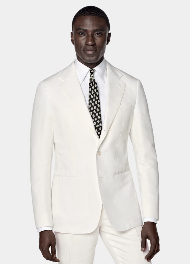 SUITSUPPLY Summer Linen Cotton by Di Sondrio, Italy Off-White Tailored Fit Havana Suit