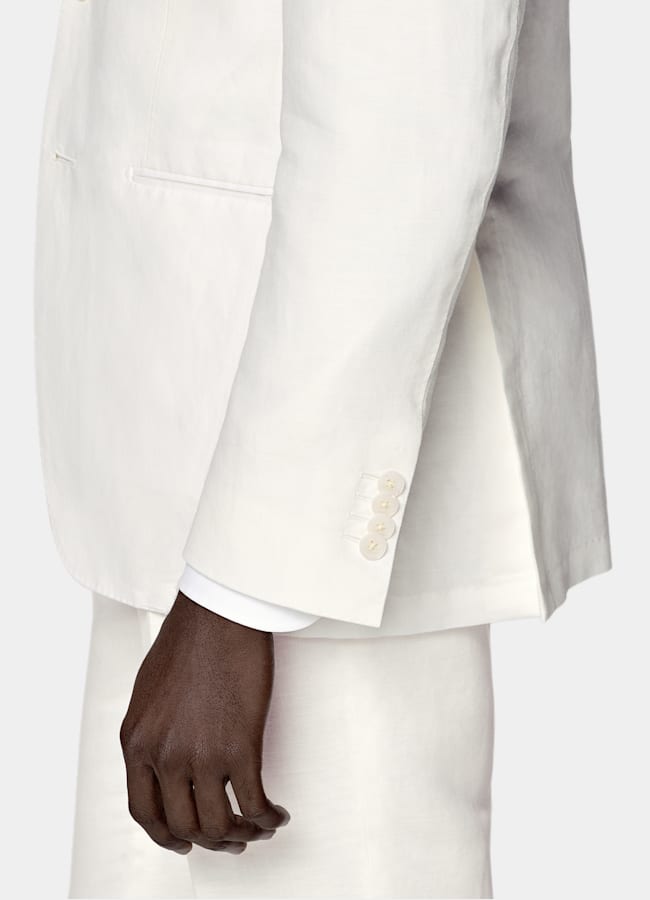 SUITSUPPLY Summer Linen Cotton by Di Sondrio, Italy Off-White Tailored Fit Havana Suit