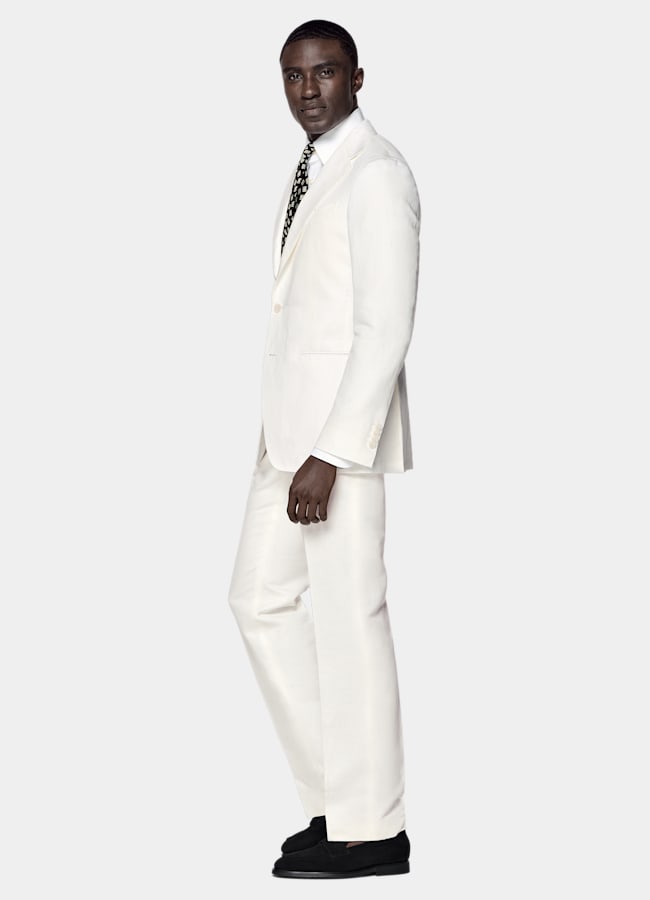 SUITSUPPLY Summer Linen Cotton by Di Sondrio, Italy Off-White Tailored Fit Havana Suit
