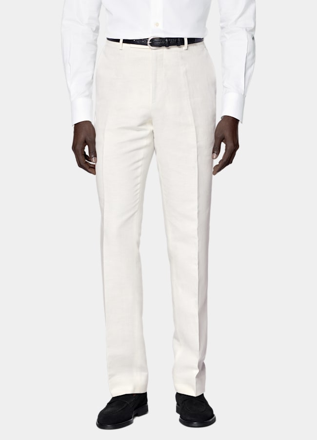 SUITSUPPLY Summer Linen Cotton by Di Sondrio, Italy Off-White Tailored Fit Havana Suit
