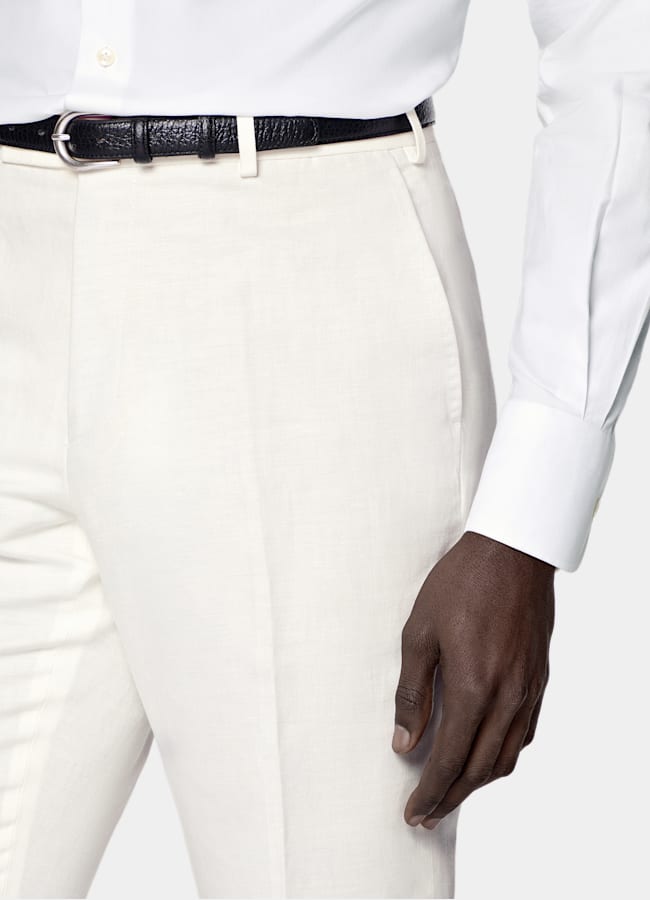 SUITSUPPLY Summer Linen Cotton by Di Sondrio, Italy Off-White Tailored Fit Havana Suit