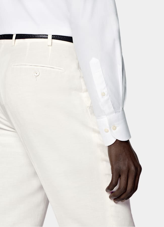 SUITSUPPLY Summer Linen Cotton by Di Sondrio, Italy Off-White Tailored Fit Havana Suit