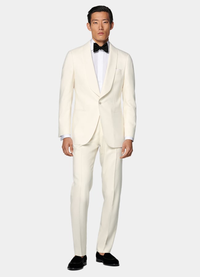 SUITSUPPLY All Season Lana de 4 cabos sin arrugas de Rogna, Italia Esmoquin Havana color crudo corte Tailored