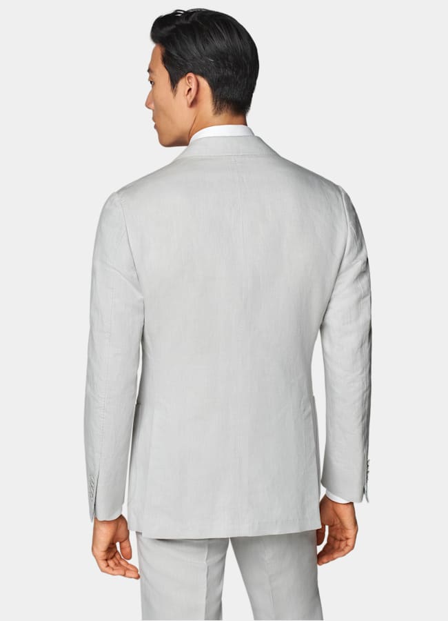 SUITSUPPLY Summer Linen Cotton by Di Sondrio, Italy Light Grey Three-Piece Tailored Fit Havana Suit