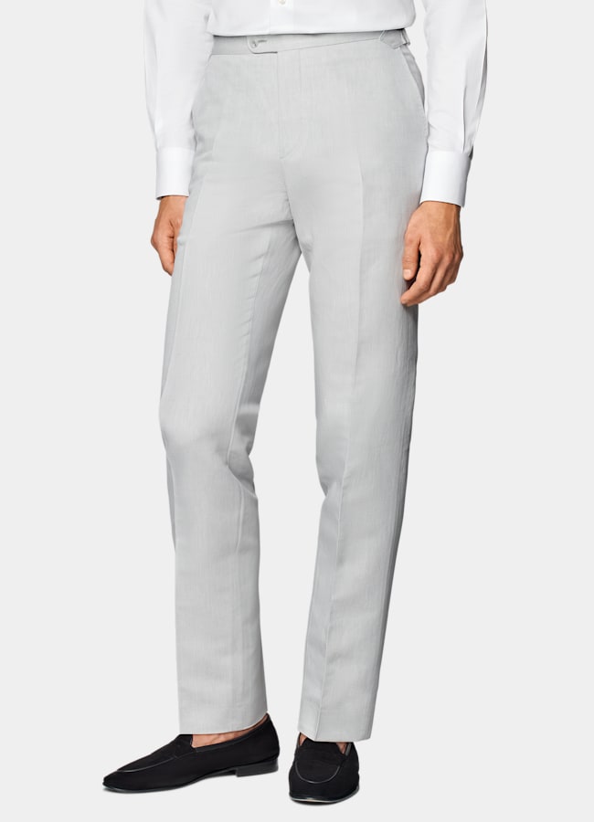 SUITSUPPLY Summer Linen Cotton by Di Sondrio, Italy Light Grey Three-Piece Tailored Fit Havana Suit