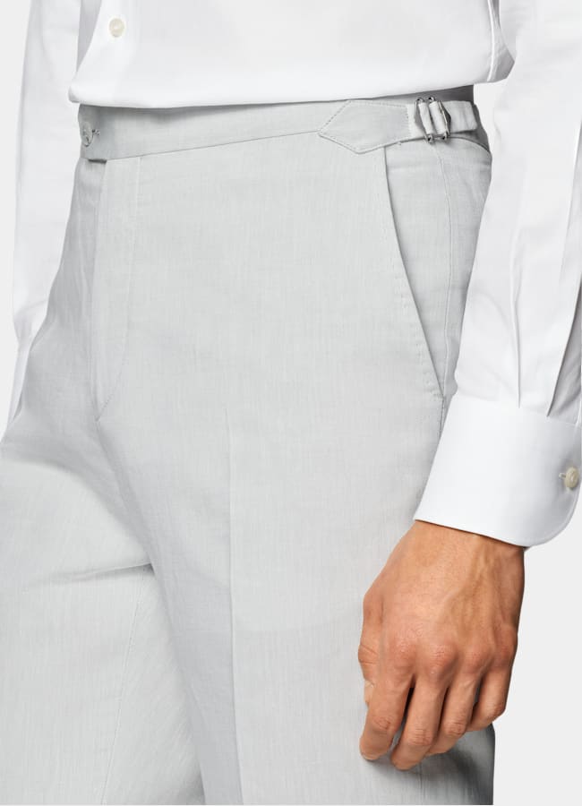 SUITSUPPLY Summer Linen Cotton by Di Sondrio, Italy Light Grey Three-Piece Tailored Fit Havana Suit