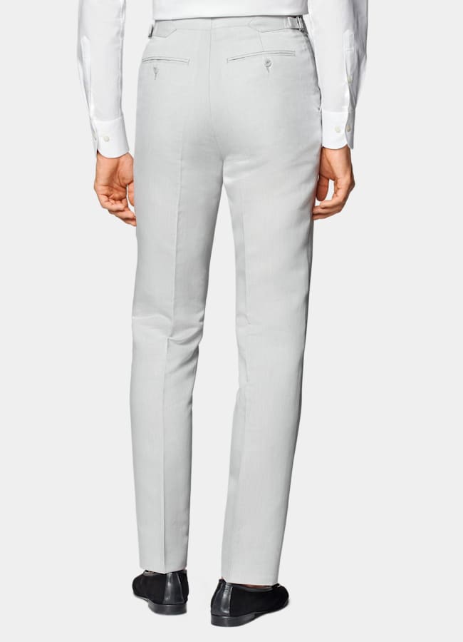 SUITSUPPLY Summer Linen Cotton by Di Sondrio, Italy Light Grey Three-Piece Tailored Fit Havana Suit