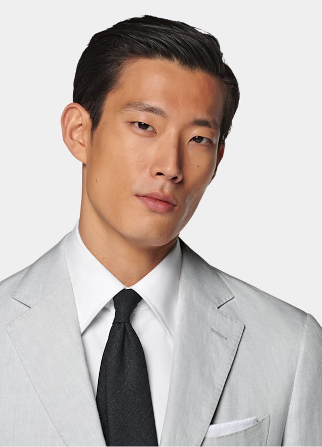 SUITSUPPLY Summer Linen Cotton by Di Sondrio, Italy  Light Grey Tailored Fit Havana Suit