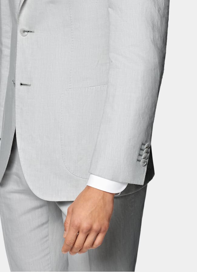 SUITSUPPLY Summer Linen Cotton by Di Sondrio, Italy  Light Grey Tailored Fit Havana Suit