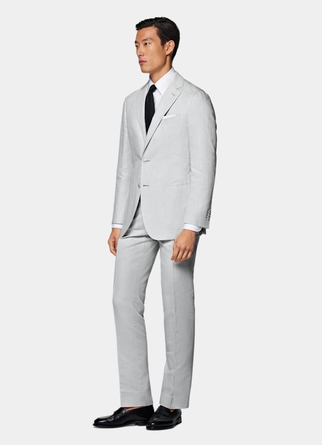 SUITSUPPLY Summer Linen Cotton by Di Sondrio, Italy  Light Grey Tailored Fit Havana Suit