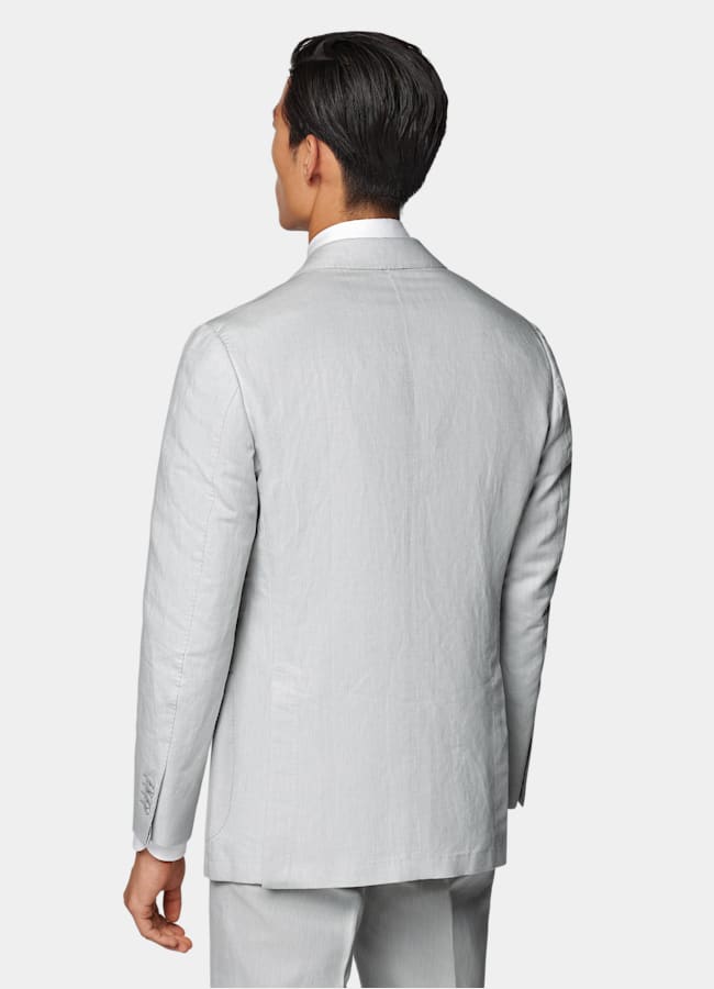 SUITSUPPLY Summer Linen Cotton by Di Sondrio, Italy  Light Grey Tailored Fit Havana Suit