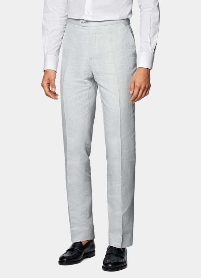 SUITSUPPLY Summer Linen Cotton by Di Sondrio, Italy  Light Grey Tailored Fit Havana Suit